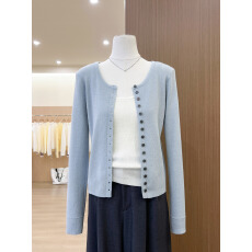 批发实拍~韩系漂亮蓝色长袖针织<b class='q'>开衫</b>外套女春独特超好看外搭修身上衣