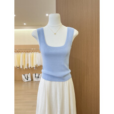 实拍~韩系设计感方领针织吊带背心女夏遮副乳内搭打底衫无袖上衣