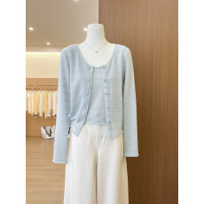 批发实拍~蓝色长袖防晒针织开衫女初夏2026漂亮吊带外搭两件套上衣