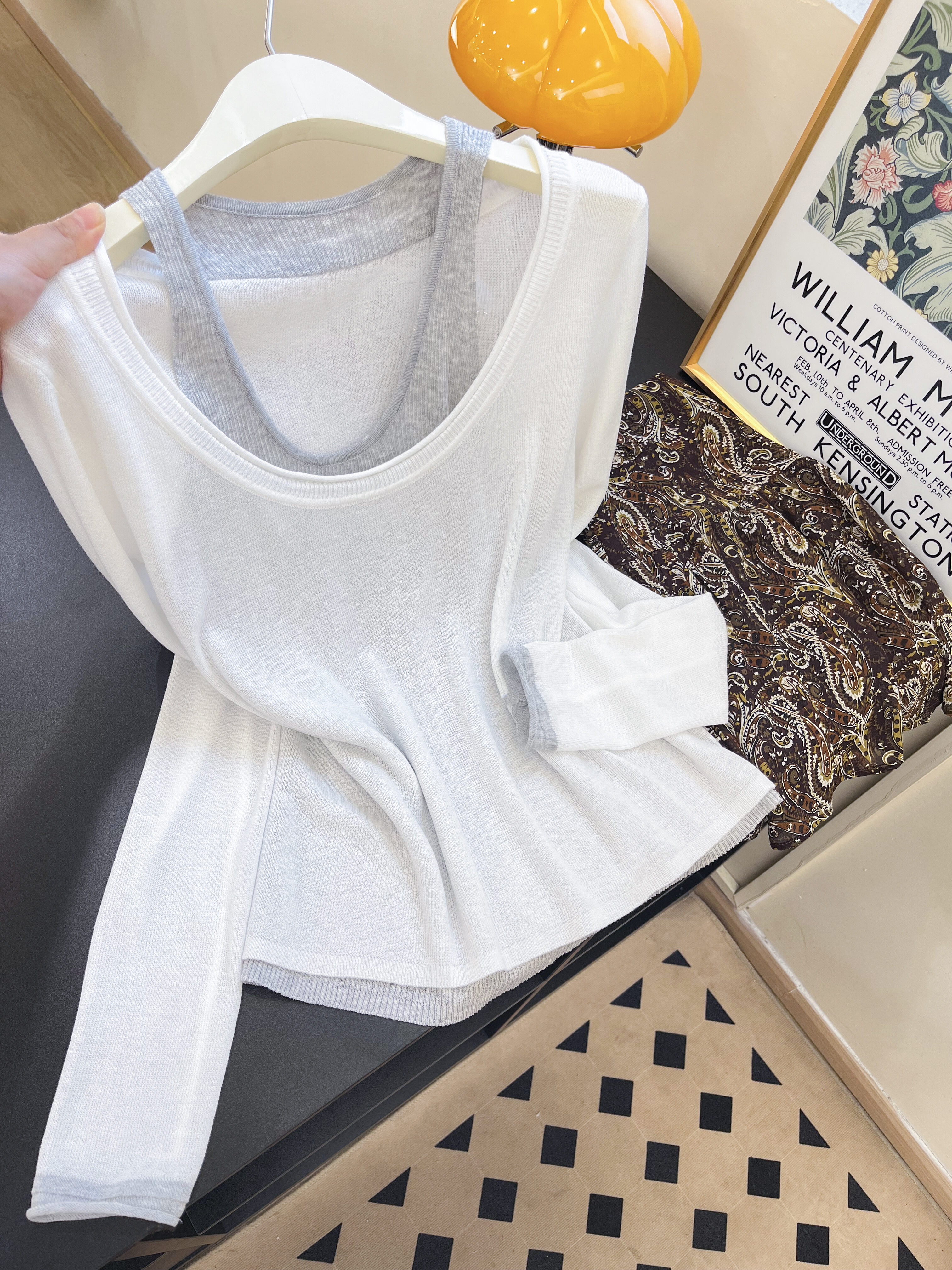 실사 봄 여름 느긋한 니트 스웨터 여성 태양 보호 셔츠 조끼 페이크 레이어드 오래된 돈 맨위