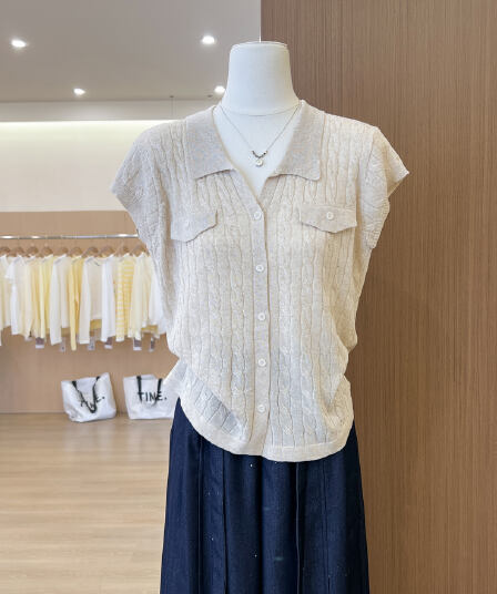 실사 작은 대중 POLO 칼라 반팔 니트 오픈 가디건 여성 여름 얇은 스타일 다용도 슬림해 보이는 품격 맨위 트렌디