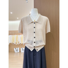 批发实拍~老钱风polo领正肩短袖<b class='q'>针织</b><b class='q'>开衫</b>女夏外搭镂空薄款不撞款上衣