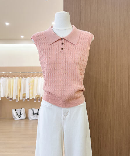 실사 한 부서 웨스트 포 멜로 분말 POLO 칼라 니트 반팔 티셔츠 여성 여름 고급 센스 품격 폴로 칼라 맨위