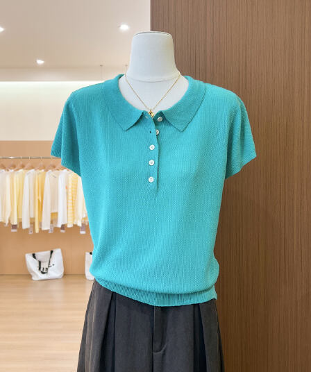 실사 POLO 칼라 얼음 실크 니트 반팔 여성 2026 여름 새로운 통기성 출퇴근 다용도 기타 색상 맨위