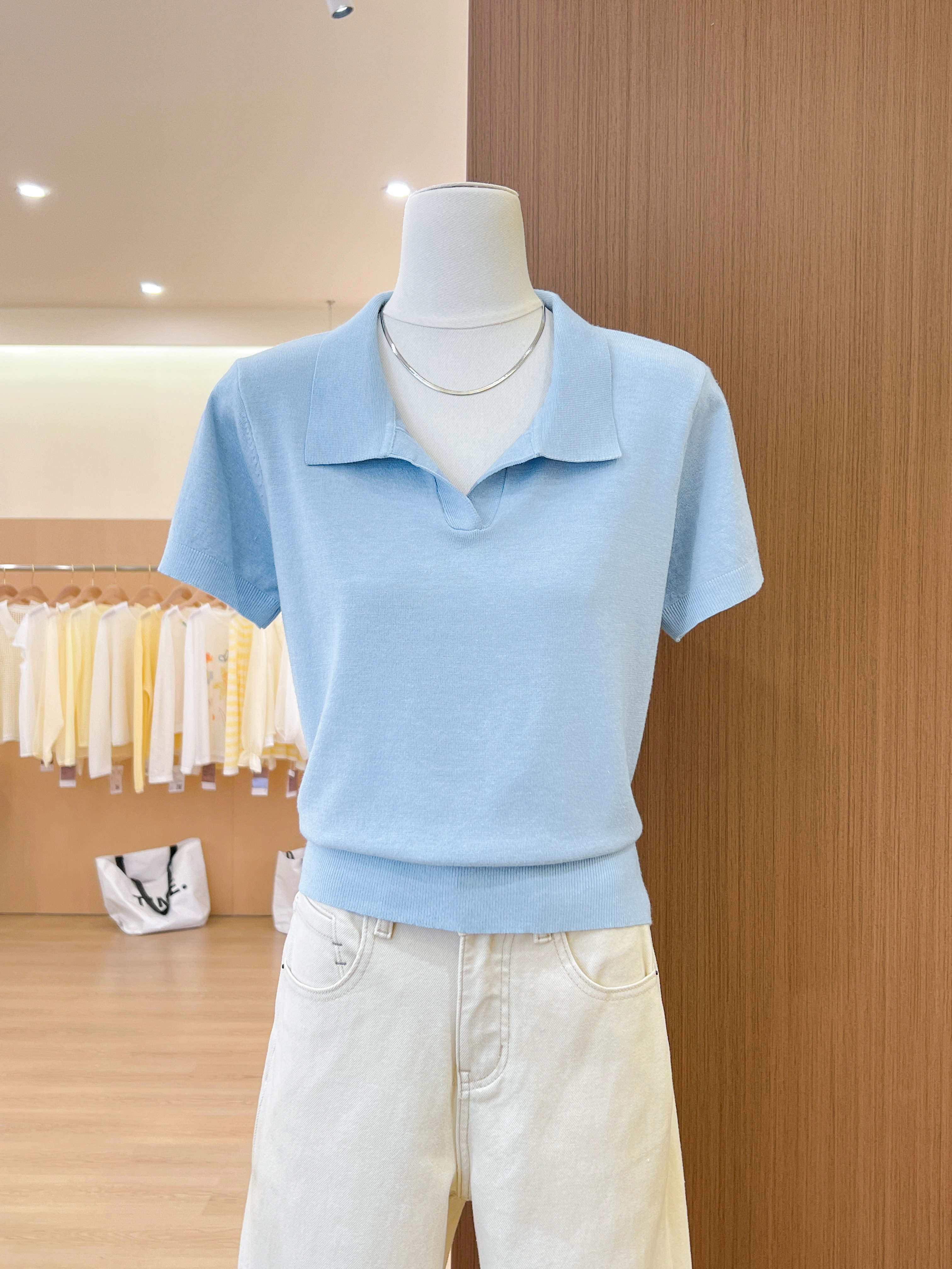 실사 한 부서 회색 긍정적 인 어깨 POLO 셔츠 여성 얼음 실크 니트 반팔 티셔츠 여름 작은 키 폴로 칼라 맨위