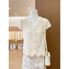 批发实拍~粉色蕾丝钩花苎麻<b class='q'>衬衫</b>女夏新款甜美风减龄薄款透气显瘦上衣