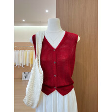 批发实拍~红色针织开衫外穿无袖上衣服女<b class='q'>夏季</b>设计小众内搭吊带背心
