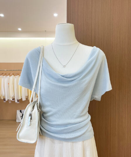 실사 가벼움 도루 센스 디자인 센스 흔들다 칼라 미니멀리즘 반팔 품격 슬림해 보이는 티셔츠