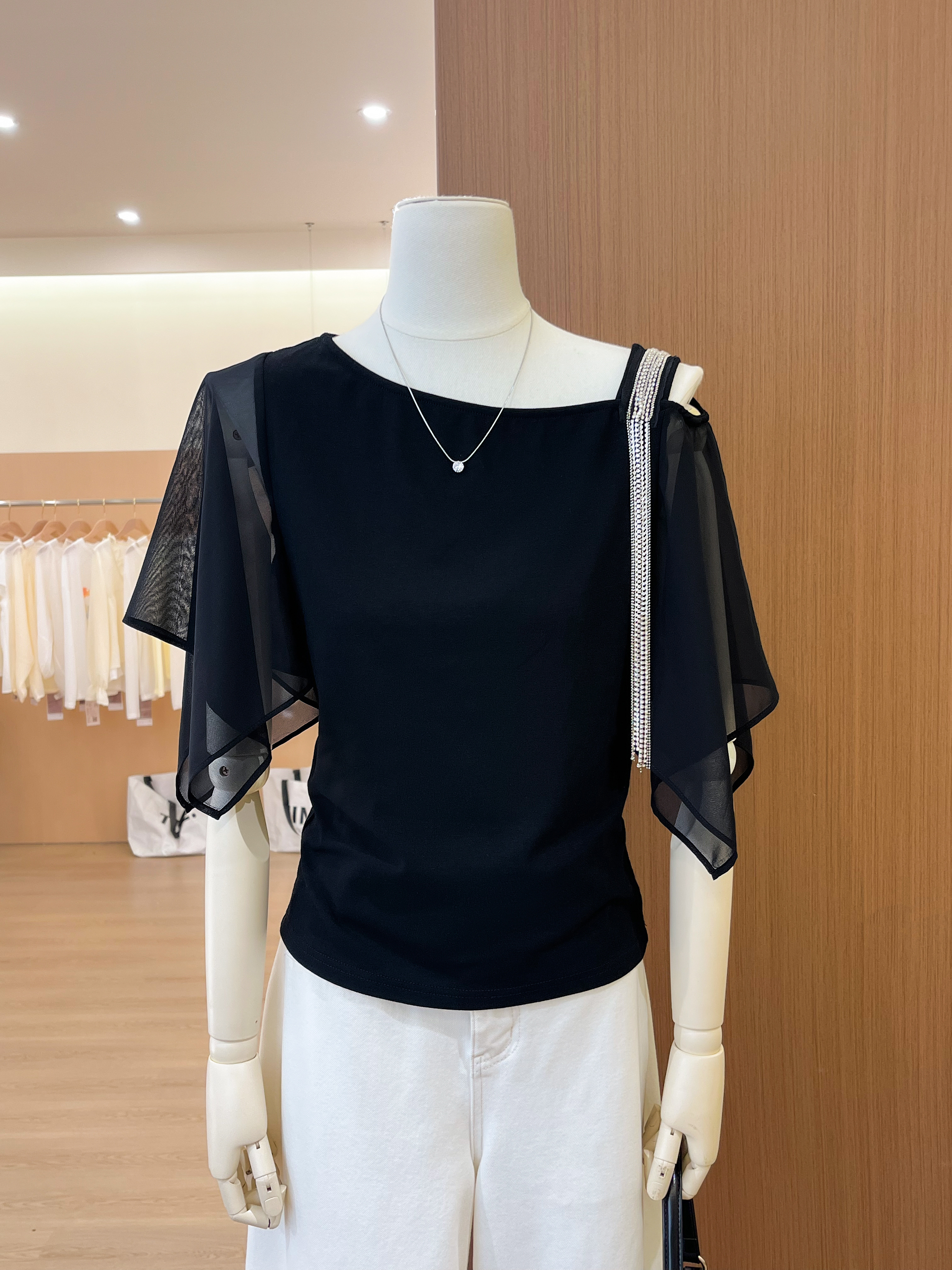 黑色斗篷漂亮出片小衫假两件短袖t恤女夏季新款高级感上衣服 服裝批發女裝批發服飾貨源
