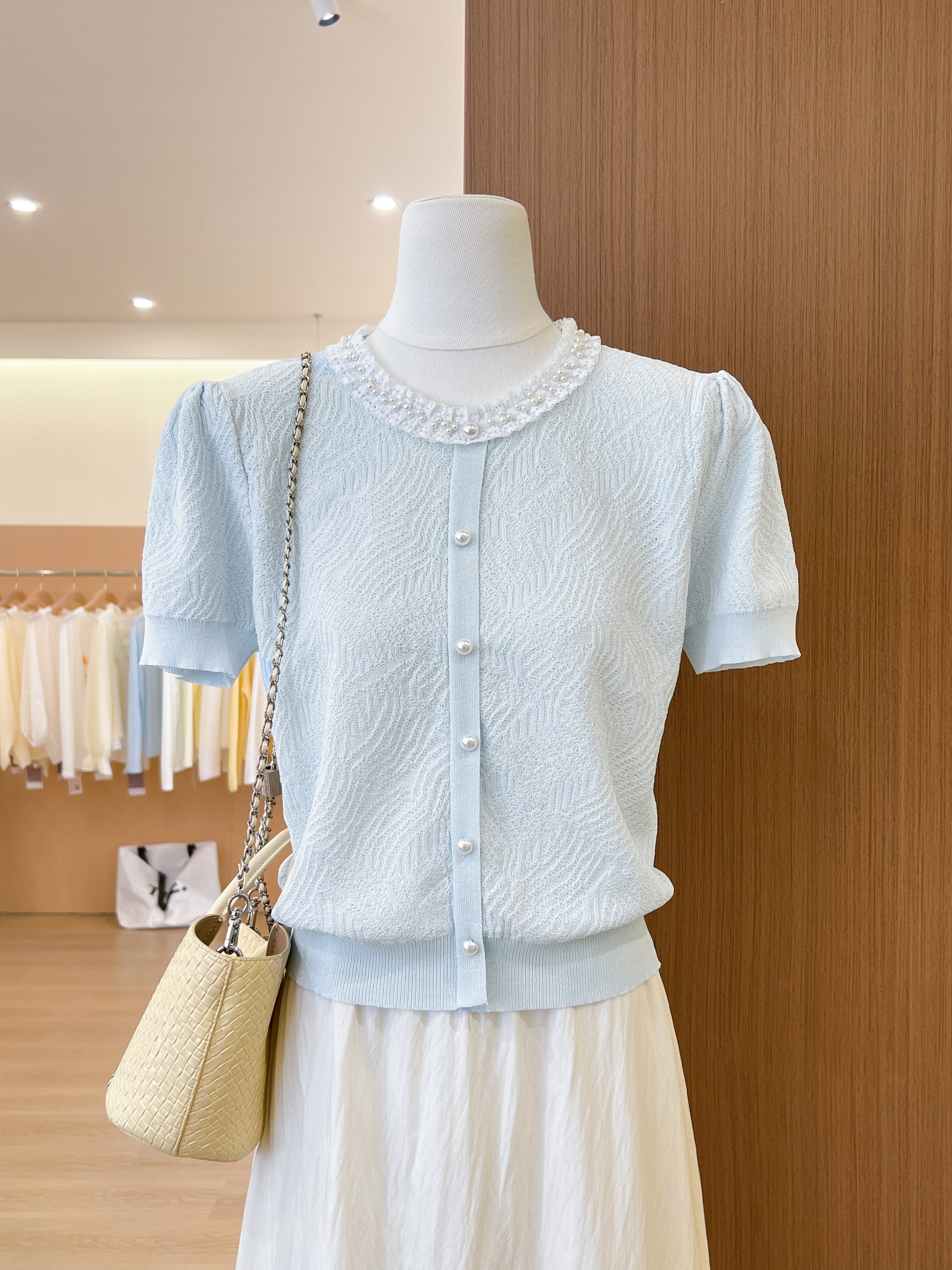 小香风正肩短袖t恤女夏季设计感针织重工开衫上衣薄 服裝批發女裝批發服飾貨源