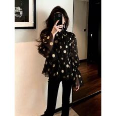 批发【】NINGRO法式气质衬衫女2026新款系带领波点设计<b class='q'>长袖</b>上衣