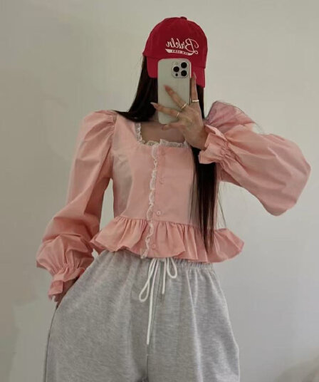지금 이른 봄 레이스 패치워크 연령 감소 광장 칼라 셔츠