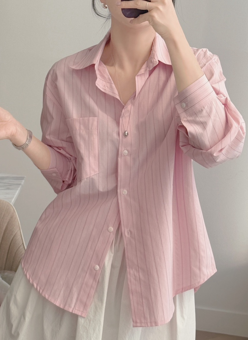 품격 레트로 스트라이프 작은 청신 다용도 셔츠