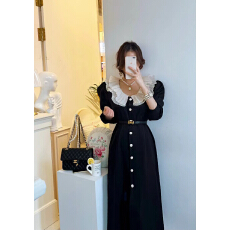 批发有货～气质褶皱双层领修身显瘦连衣<b class='q'>裙</b>