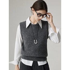 批发雪花灰刺绣马甲女秋冬圆领宽松针织<b class='q'>背心</b>叠穿上衣