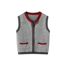 批发韩系撞色条纹针织马甲女26春秋季新款宽松减龄设计感毛衣坎肩背心