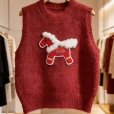 批发2026网红爆款独特漂亮红色小马<b class='q'>马甲</b>新中式国风元素上衣女