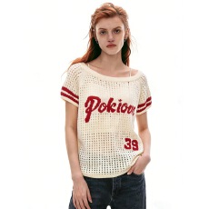 批发美式镂空毛衣斜肩短袖<b class='q'>T</b><b class='q'>恤</b>女夏休闲辣妹一字肩透气显瘦上衣