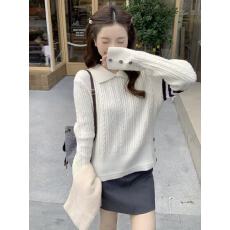 批发学院风翻领麻花针织衫毛衣女秋冬新款秋季内搭修身打底衫上衣