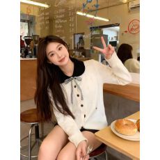 批发韩系复古娃娃领单排扣针织开衫毛衣女秋冬新款<b class='q'>外套</b>上衣潮