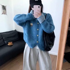 批发日系甜美风可爱小熊软糯毛衣<b class='q'>男</b>女秋冬季宽松显瘦别致<b class='q'>针织</b><b class='q'>开衫</b>外套