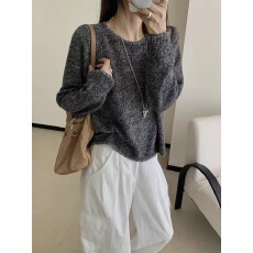 批发韩版秋季新款圆领撞色边套头<b class='q'>针织衫</b>上衣女休闲百搭软糯打底衫上衣