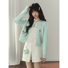 批发<b class='q'>甜美</b>休闲刺绣甜品动物开衫百搭显瘦撞色门襟针织毛衣