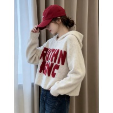 批发独特巨好看女秋季通勤百搭字母连帽长袖针织衫高腰休闲裤套装