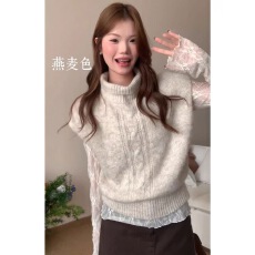 批发燕麦奶泡 秋季叠穿思路羊毛拉毛高领背心<b class='q'>毛衣</b>慵懒毛衫