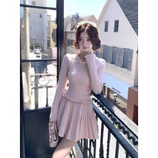 批发富家千金miu系穿搭精致名媛粉色针织生日裙子毛衣冬季小香风套装
