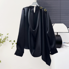 批发气质高级红色长袖<b class='q'>衬衫</b>女时髦洋气通勤雪纺V领大<b class='q'>灯笼袖</b>上