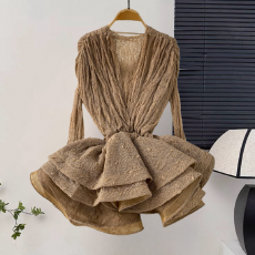 批发仙气花朵上衣裙清透层叠/领口点缀立体捏花套头裙女春