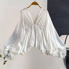 批发韩国ins 法式设计感荷叶边<b class='q'>衬衫</b>女仙气上衣