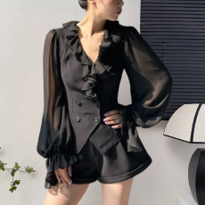 批发韩国ins 法式设计感荷叶边<b class='q'>衬衫</b>女仙气上衣