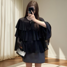 批发法式雪纺衬衫女春季新款荷叶边蛋糕上衣薄款长袖衬衣