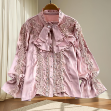 批发法式荷叶边波点雪纺衬衫女春秋新款高级感独特别致长袖上衣