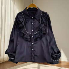 批发法式荷叶边波点雪纺衬衫女春秋新款高级感独特别致长袖上衣