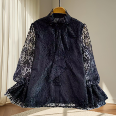批发法式荷叶边波点雪纺衬衫女春秋新款高级感独特别致长袖上衣