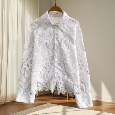 批发时尚水溶蕾丝钩花镂空<b class='q'>短袖</b>荷叶边上衣洋气设计感高端显瘦上衣女潮