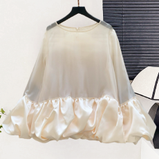 批发气质高级红色长袖<b class='q'>衬衫</b>女时髦洋气通勤雪纺V领大<b class='q'>灯笼袖</b>上