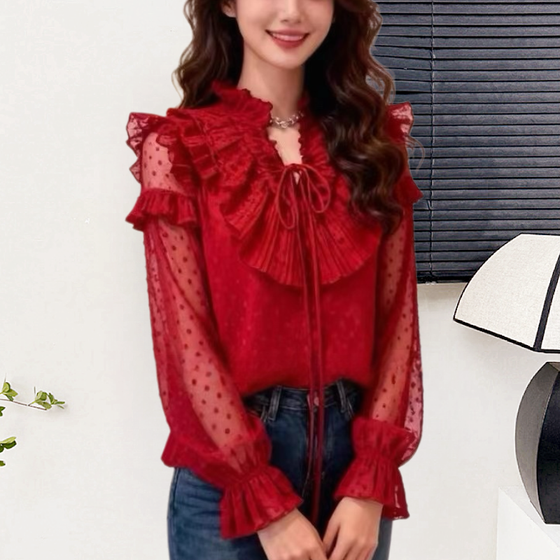 인터넷 유명인 같은 단락 새로운 작은 대중 섹션 층 루즈핏 셔츠 단색 긴팔 미니멀리즘 나팔 소매 셔츠 여성