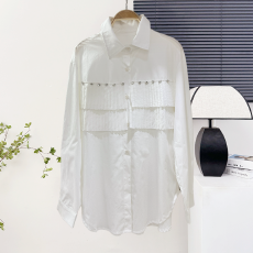 批发法式漂亮高级感盐系轻熟风小洋装白色<b class='q'>衬衫</b>纯色单排扣上衣女