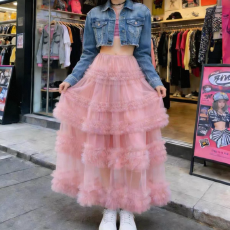 批发新款垂感半身裙百褶裙女春中长款高腰a字裙圆点简约<b class='q'>百搭</b>半身长裙