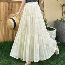 批发新款垂感半身裙百褶裙女春中长款高腰a字裙圆点简约<b class='q'>百搭</b>半身长裙
