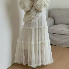 批发新款垂感半身裙百褶裙女春中长款高腰a字裙圆点简约<b class='q'>百搭</b>半身长裙