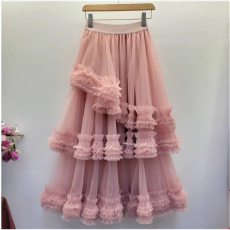 批发半身裙女春秋季高腰中长款a字裙显瘦层层大摆蛋糕裙