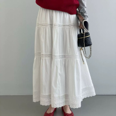 批发新款垂感半身裙百褶裙女春中长款高腰a字裙圆点简约<b class='q'>百搭</b>半身长裙