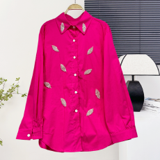 批发春装新款<b class='q'>甜美</b>立体花朵装饰复古单排扣衬衫女宽松百搭上衣