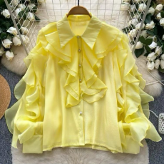 批发欧洲站新款法式名媛风套头新款时尚百搭喇叭袖纯色<b class='q'>女</b>上衣