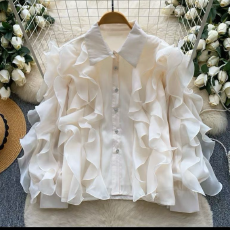 批发欧洲站秋季新款法式名媛风套头新款时尚百搭喇叭袖纯色<b class='q'>女</b>上衣